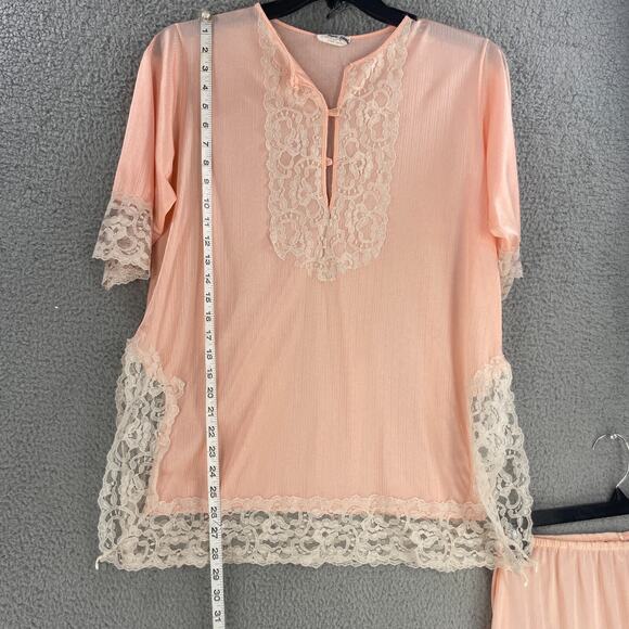 Vtg Erica Loren Pajama Set Pjs Dress Sz Large Lace Peach USA - Picture 4 of 16